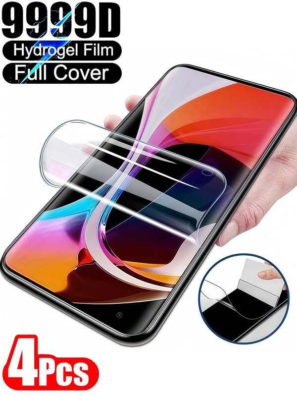 4Pcs HD Full Cover Hydrogel Film Compatible With Iphone/Compatible With Samsung Galaxy/Easy To Stick And Scratch Resistant Smooth And Smooth Touch, Scratch Resistant, Dust-Free, Waterproof, Fingerprint Resistant Automatically Repair Scratches Shell Friendly Screen Protector Film
