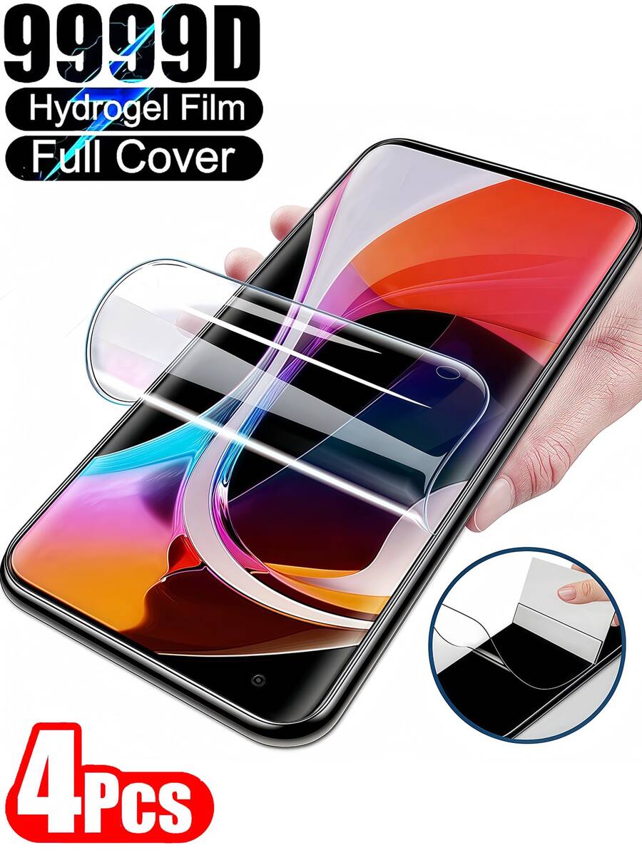 4 miếng phim Hydrogel HD Full Cover tương thích với iPhone/tương thích với Samsung Galaxy/dễ dán và chống trầy xước cảm ứng mượt mà, chống trầy xước, không bụi, không thấm nước, chống vân tay tự động sửa chữa các vết xước phim bảo vệ màn hình thân thiện với vỏ bảo vệ màn hình thiết yếu, áp dụng cho màn hình bảo vệ hàng ngày, văn phòng, gia đình bảo vệ màn hình điện thoại phụ kiện điện thoại chống sốc chống rơi chống rơi