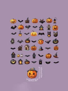 98 件万圣节南瓜和蝙蝠涂鸦贴纸，多种款式适合万圣节派对、礼品袋、信封、礼品、学校用品、返校 - 彩色 - 查看 5