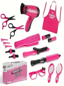 圣诞装饰 18 件儿童角色扮演美发工具玩具套装，美发沙龙玩具套装，配有吹风机、剪刀、美发披肩和造型配件、儿童美发工具、幼儿头发、圣诞礼服
