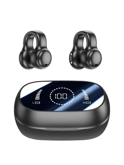 GENAI Trådlösa hörsnäckor Small Clip On-hörlurar Öppna öronproppar, luftledning, LED-digitalskärm med stor skärm, HiFi-stereo med inbyggda mikrofoner för sport Löpning Cykelträning