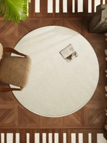 1pc Japanese Style Elegant Round Carpet, Versatile Solid Color Rug, Non-Slip & Scratch-Resistant, Imitation Jute, French Cream Aesthetic, High-Quality Carpet For Living Room & Bedroom - Beige - View 17