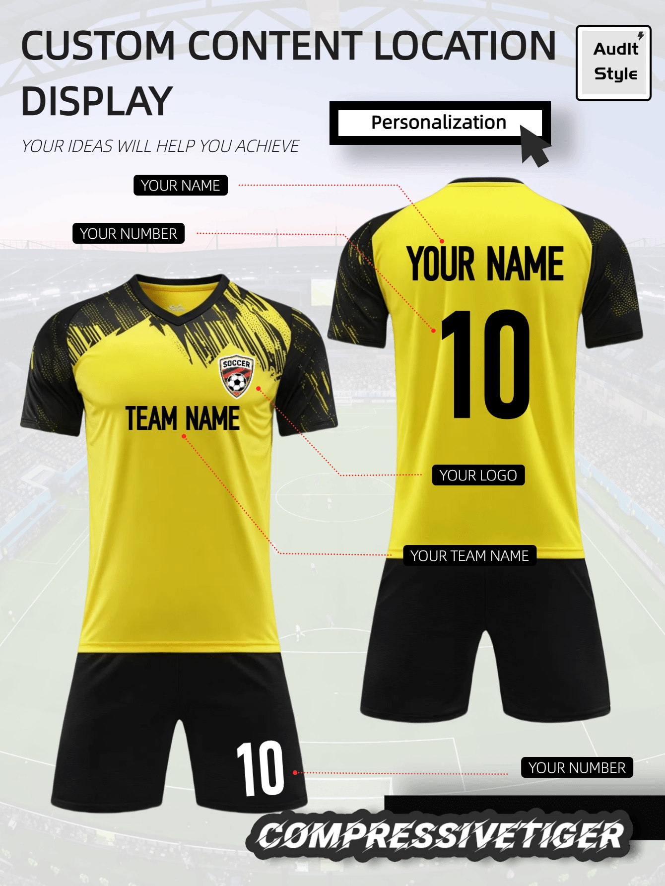 Yellow Football Outfit (2 Pieces Set) - Personalized Jersey And Shorts, Customizable Name/Number, Friends Summer Sports - Yellow - View 1