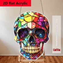 2D Flat Chocolate Skull Acrylic Light Catcher - Painted Glass Style Decoration, Suitable For Homes, Gardens, And Bars - Perfect Halloween And Holiday Party Supplies