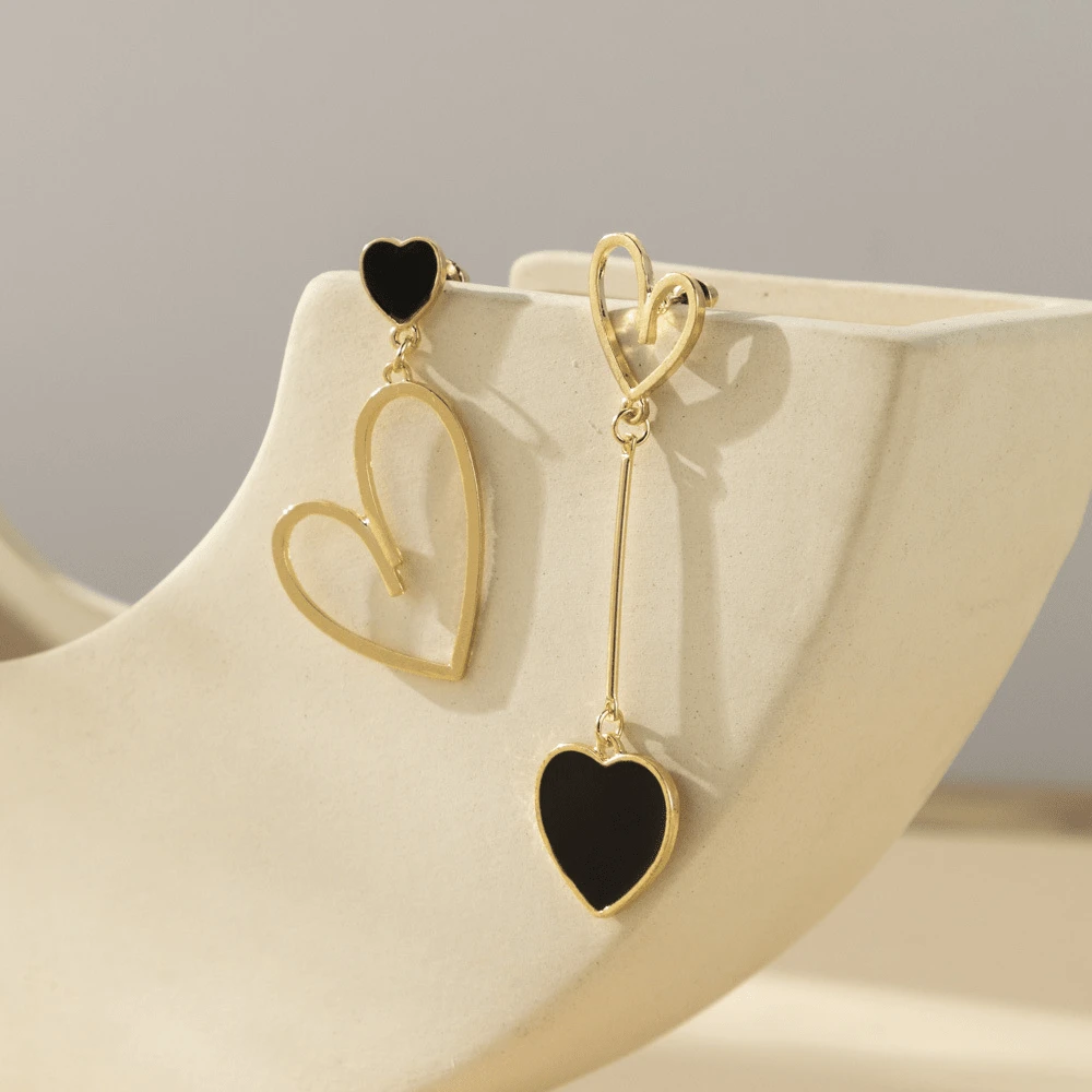 1 Pair Metal Asymmetric Heart Shaped Pendant Earrings, Birthday, Anniversary, Date Gift