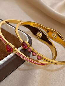 Bộ vòng tay trái tim lãng mạn bằng thép không gỉ mạ vàng 18K với đá Zirconia hồng và mặt dây chuyền pha lê dành cho phụ nữ, bé gái, quà tặng cho mẹ, quà tặng cho giáo viên, trang sức du lịch bãi biển mùa hè, trang sức Boho, phụ kiện tiệc tùng/vũ hội/hàng ngày, quà tặng trở lại trường, quà tặng sinh nhật, quà tặng phù dâu, phụ kiện Pride - Nhiều màu - Xem 4