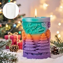 硅胶蜡烛模具，圣诞松林圆柱蜡烛模具，适用于香薰蜡烛、家居装饰石膏摆件和手工蜡像