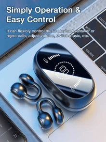 GENAI 无线耳塞小型夹式耳机开放式耳塞，空气传导，大屏幕 LED 数字显示，内置麦克风的高保真立体声，适用于运动跑步骑行锻炼