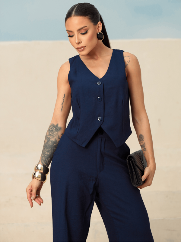 Conjunto Colete com Calça Alfaiataria Elegante Social Casual