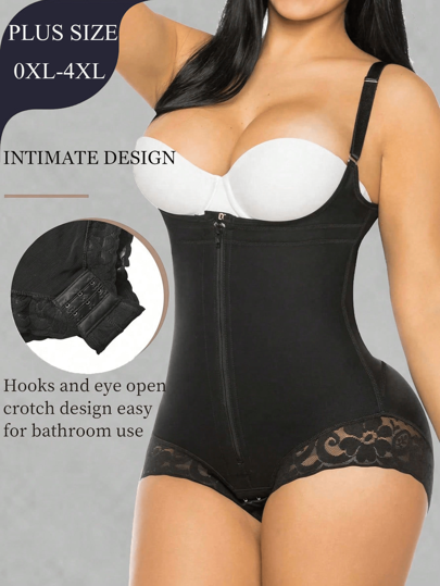 1pc Women Plus Size Solid Color Postpartum Shapewear, Full Body Sculpting Bodysuit Suitable For Everyday Wear