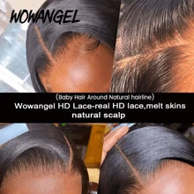 WOWANGEL 6x6 True HD Lace Closure Brazilian Human Hair Straight Hair Invisible Melt Skins Pre Plucked Real HD Lace Frontal Closure Only Virgin Hair For Women