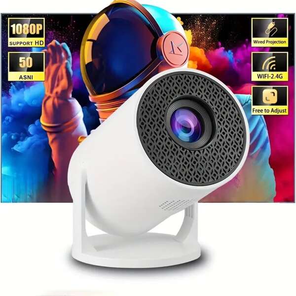 Portable Wireless Projector, WIFI Connection, Built-In Speaker, Screen Mirroring, Keystone Correction, 1080P Compatible, Supports Audio/Image/Video, Suitable For Home Cinema And Outdoor Camping, Compatible With Smartphones And Laptops