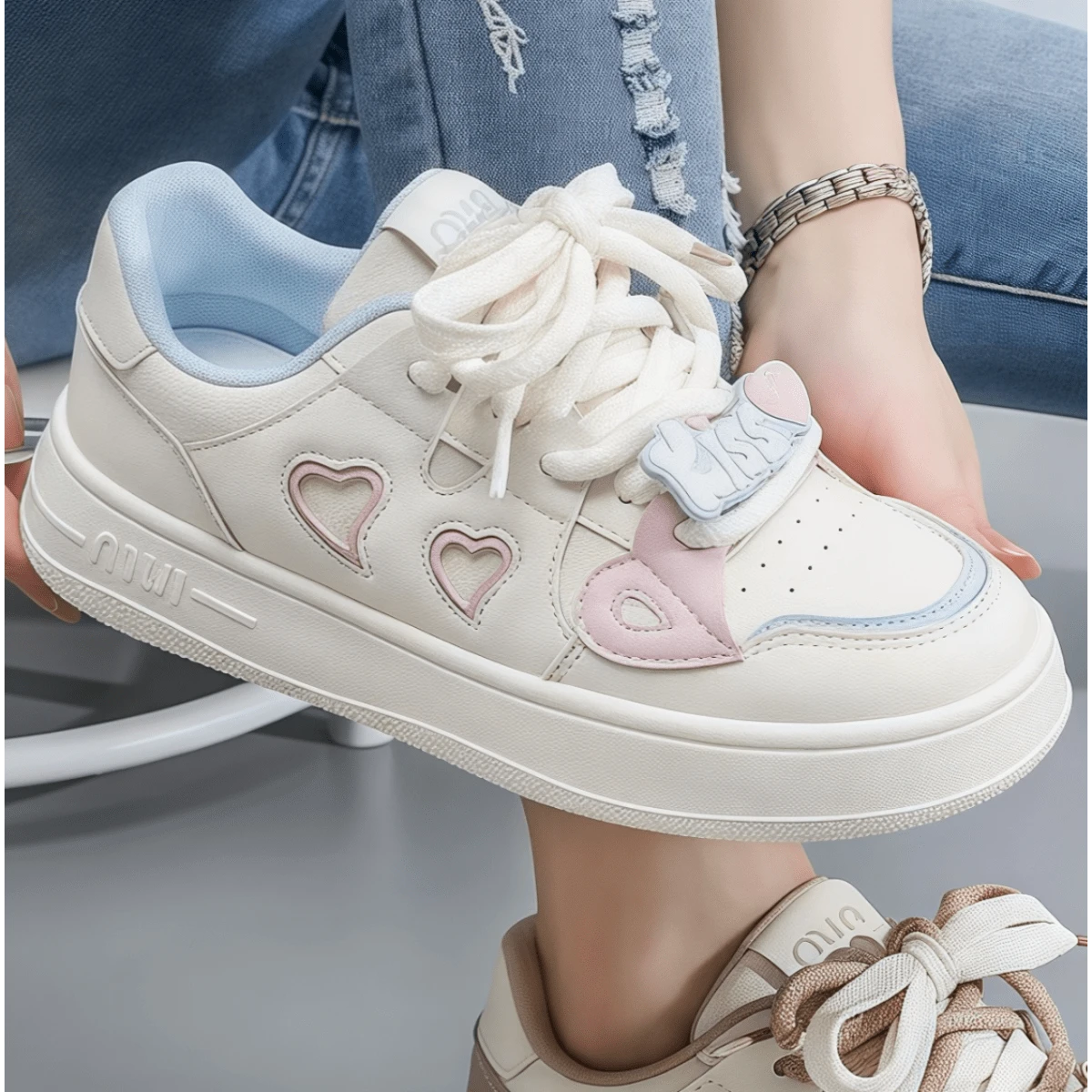 Love Shoes Cute Anti Slip Casual Shoes Cute Platform Fashion Women's Shoes Sneakers - Blanco - Ver 1