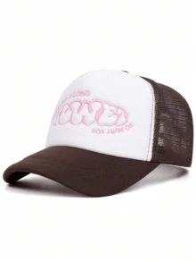 1 件女士时尚卡通字母刺绣嘻哈帽，可调节男女通用户外遮阳棒球帽，适合春季、秋季旅行、沙滩派对