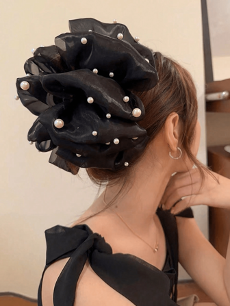 1pc Pearl Decor Extra Large Satin Ribbon Bow Hair Claw Clip
