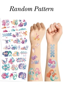 Glitzer Aufkleber in Meerjungfrau Cartoon-Serie, wasserdicht, Kinderpartei Geschenke, lustige wasserdichte Parteigeschenke, lustiges DIY, temporäre Fake Aufkleber, inklusive Muscheln, Fisch Hase, Küken, Avocado, Ozean, Meerjungfrau, Hai Prinzessin und andere süße Cartoon Muster, perfekt für tägliche Körperdekoration und Partyaccessoires.