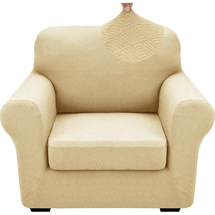 Local Delivery- 2025 New 2 Pieces Chair Covers With Arms Super Stretch Chair Slipcover For Living Room Pet Dog Universal Slip Cover Anti Slip Armchair Furniture Protector (Light Gray), 31"-46"(1 Cushion) - 米色 - 查看 1