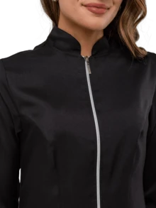 Women's Fitted Lab Coat With Zipper And Puff Sleeves Evi - 黑色 - 查看 3
