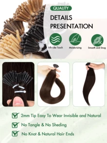 12-24 Inch Luxury Pre-Bonded I-Tip Hair Extensions, Human Hair, Micro-Loop Technology, Natural Black Color, Elegant Straight, Easy To Wear, Non-Damaging, Suitable For All Hair Types And Ethnicities, Ponytail Extensions - Multicolor - View 5