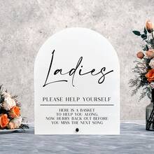 1pc Gents & Ladies Acrylic Sign, Gents & Ladies Bathroom Sign,Contemporary Acrylic Wedding Bathroom Sign With Holder - "Please Help Yourself" His & Hers Hospitality Basket Decor, Battery-Free Tabletop Sign For Wedding Receptions & Events,Engagement Party Desk Decor, Reception And Bridal Shower, Acrylic Sign With Stand, Wedding Party Favors