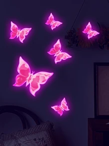 6pcs Pink-Purple Glow-In-The-Dark Small Butterfly Wall Sticker, Bedroom & Living Room Decorative Light-Up Butterfly Sticker