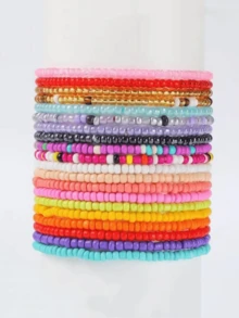 20pcs Dopamine Color Bead Bracelets, Multicolor Beaded Elastic Bracelet Set (Random Bead Colors) - Multicolor - View 6