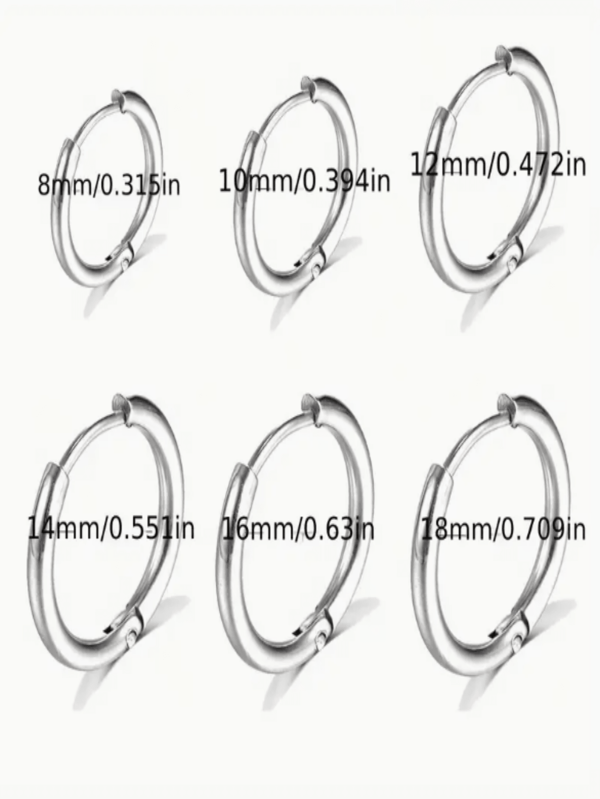 6PCS/Set 8mm/10mm/12mm/14mm/16mm/18mm Round Circle Stainless Steel Small Hoop Earrings For Women Men Cartilage Ear Piercing Jewelry
