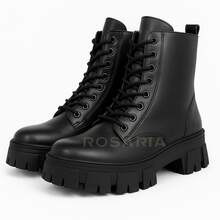 Women's Tractor-Shaped Ankle Boot, Mid-Calf, Soft, Modern - màu đen - Xem 1