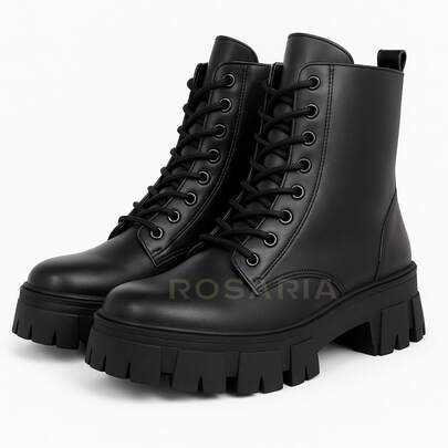 Bota Coturno Feminino Tratorada Cano Medio Macia Moderna