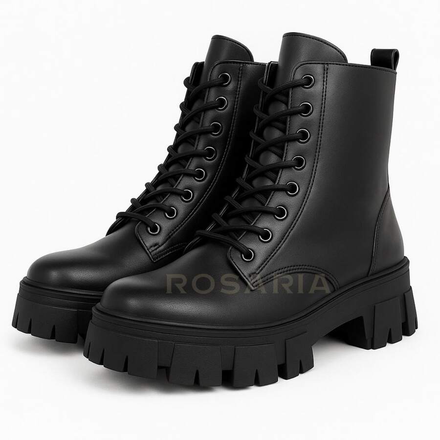 Women's Tractor-Shaped Ankle Boot, Mid-Calf, Soft, Modern - màu đen - Xem 1