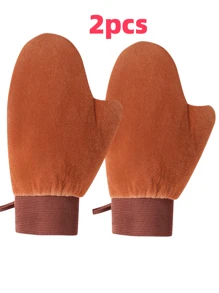 2 Pc Reusable Self-Tanning Gloves For Body And Face, Lotion Gloves For Exfoliating, Quick Application Tool For Tanning Oil, For Applying Sunscreen And Essential Oil Massage, Plush Gloves With Double-Sided Lotion Application, Washable Black Gloves For Body Care, Spa Moisturizing - With Thumb And Velvet Lining, For Sun Protection, Tanning And Sunscreen Application Gloves.