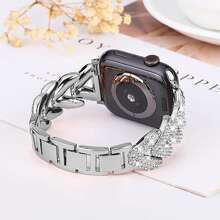 Metal Strap Compatible With Apple Watch Straps 38mm 40mm 41mm 42mm 44mm 45mm 49mm Women/Men,Stylish V Rhinestone Encrusted Wristband Replacement Band Compatible With IWatch Ultra SE Series 9 8 7 Se 6 5 4 3 2 1,Smartwatch Accessories,As A Gift For Friends And Family