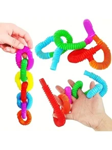 Christmas Decoration 8pcs, 16pcs, 24pcs Sensory & Colorful Interlocking Toys, Fidget Toys And Activities - Learning Tool To Stimulate Children's Fine Motor Skills, Includes Pop Tubes To Ease Stress And Anxiety, Educational Stress Relievers, Party/School Rewards, Classroom Activities, Back-To-School/Festival Gifts, Random Color.