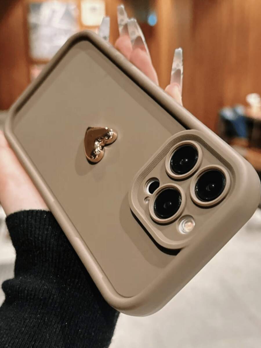 Ốp điện thoại thanh lịch và bảo vệ toàn diện với thiết kế trái tim lấp lánh - Tương thích với Apple 16/15/14/13/12/11, Redmi, Honor, OPPO - Màu nâu và đen, chống nước, chống sốc, chống rơi, chống trầy xước, phiên bản quốc tế, không phải phiên bản nội địa. - màu nâu - Xem 1