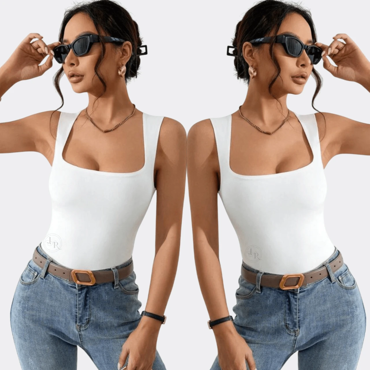 Kit 2 Women's Bodysuit Tank Top Square Neckline Stylish Blouse Suplex Basic Casual Elegant Bori Bore Bory Women's Clothing