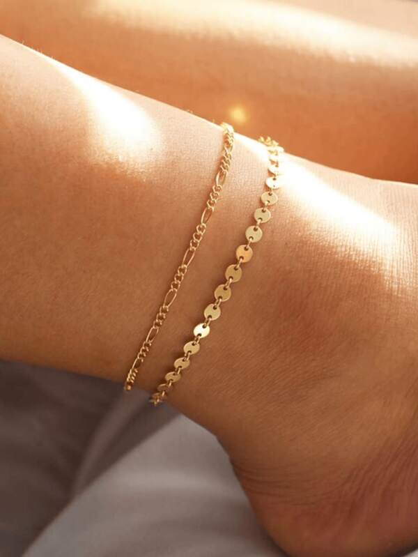 1 pièce Bracelet de cheville rond en acier inoxydable, plaqué or 18 carats, chaîne scintillante, design minimaliste à la mode, léger, bijou de cheville polyvalent convenant aux femmes et aux filles