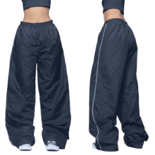 Women Simple Casual Streetwear Polyester Drawstring Pocket Pants - 藏蓝色 - 查看 1