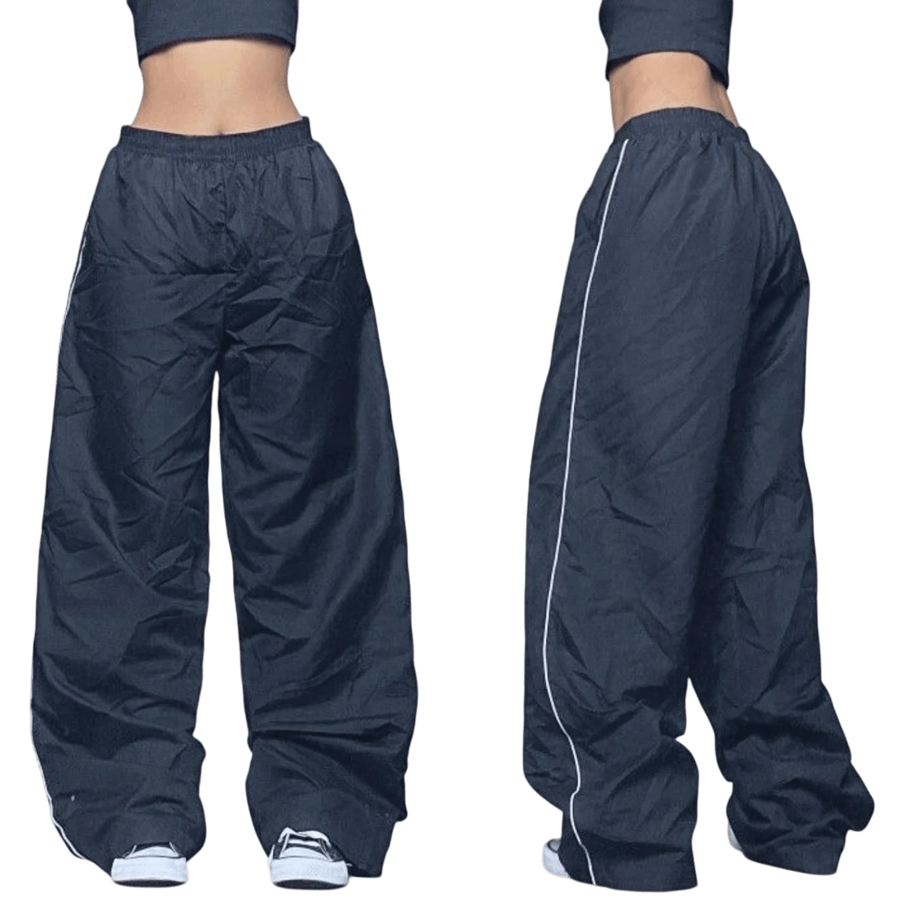 Women Simple Casual Streetwear Polyester Drawstring Pocket Pants - 藏蓝色 - 查看 1