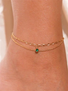 1 pièce Bijou de cheville à double couche style bohème avec décoration de strass ton or, convient pour le port quotidien et les vacances à la plage pour femmes