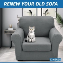 Local Delivery- 2025 New 2 Pieces Chair Covers With Arms Super Stretch Chair Slipcover For Living Room Pet Dog Universal Slip Cover Anti Slip Armchair Furniture Protector (Light Gray), 31"-46"(1 Cushion) - Pea Green - 查看 8
