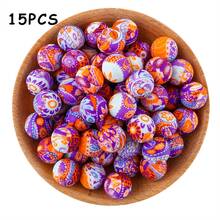 15pcs, Halloween Themed Printed Silicone Beads, Skull, Pumpkin And Other Patterns, Suitable For DIY Jewelry Making, Keychains, Bracelets, Hanging Ropes And Pen Beads, Keychain Making Materials, - Multicolor - View 14