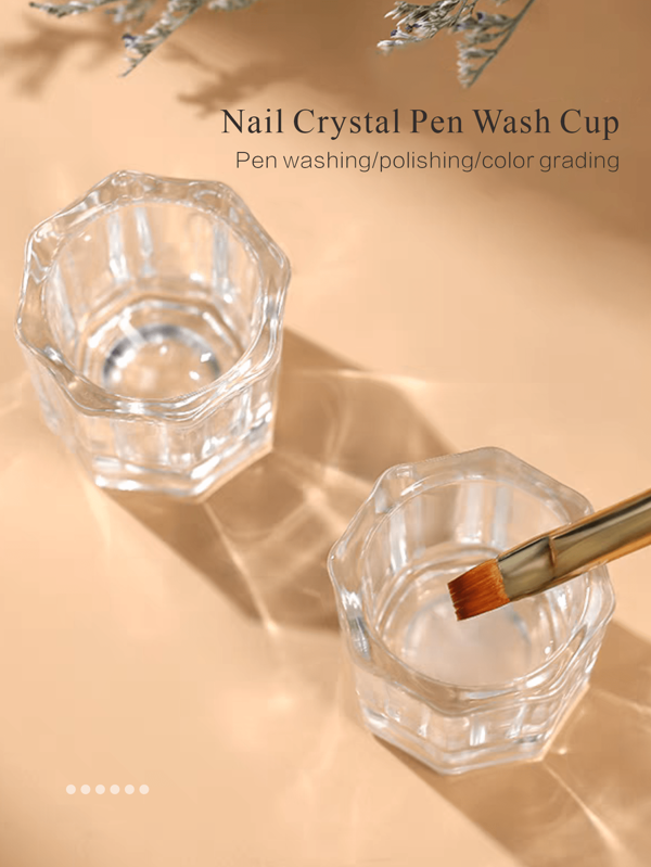 Transparante nagelborstelreinigingsbeker, 1/8 verpakking nagelschaalbeker voor nail art, acryl vloeistof - helder glazen nagelvloeistofbeker, natte schaal, acrylpoederopslag, acryl glazen pot voor nagels, nail art-gereedschap, nagelbenodigdheden