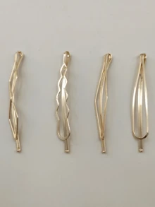 4 chiếc kẹp tóc tối giản, thích hợp cho ngày Valentine, phụ kiện tóc, kẹp tóc cài đầu, kẹp tóc kiểu càng cua, phụ kiện đội đầu, ghim cài tóc. - Vàng - Xem 4