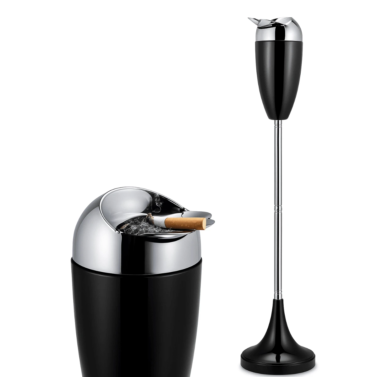 Little Glass Anti-Odor Telescopic Stainless Steel Floor Ashtray Chrome Plated 3 Heights Support - 黑色 - 查看 1