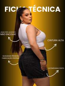 Women's Plus Size Marbled Dark Jeans Shorts 100% Cotton High Waist Comes With Belt