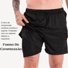 Men's 2 In 1 Thermal Gym Shorts With Summer Compression Regular Fit None - 黑色 - 查看 3