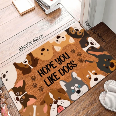 1pc Cute Puppy Design Anti-Slip Floor Mat - Polyester Indoor/Outdoor Rug, Suitable For Entrance, Kitchen, Balcony, Hallway - Lightweight And Easy To Clean, Perfect For Dog Lovers, Home Decor, Kitchen/Balcony Mat | Lively Entrance Mat, Home Floor Mat.