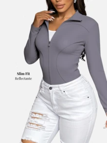 Chamarra Deportiva Reflectante Para Mujer - Gris - Ver 6