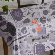 1 Pc Customized Tablecloth With Personalized Text Featuring A Purple Witch Pattern, Made Of Polyester Rectangular Tablecloth, Suitable For Events Such As Parties, Birthdays, Weddings, Anniversaries, Etc - Multicolor - View 3