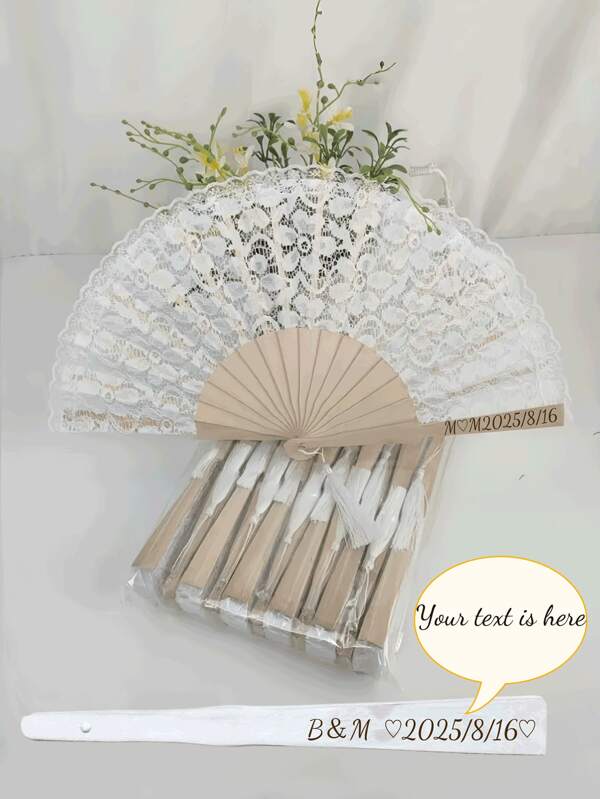 Abanico plegable personalizado para boda, de unicolor con diseño floral hueco y borlas de poliéster, adecuado para fiestas, bailes, bodas, decoración, props de foto, se puede personalizar con nombre, fecha, logotipo, corazón